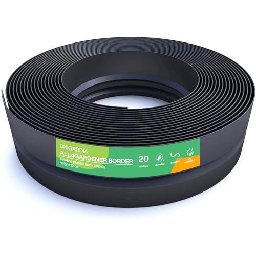 Flexible Rasenkante Kunststoff (20 m, schwarz) - Robustes Stay-in-Place Design - Sehr Gut zu Verarbeiten, Min. 30 Jahre Lebensdauer, Unsichtbar - Beeteinfassung aus 100% recyceltem Plastik