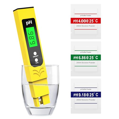 Shiptree PH-Messgerät Hochpräzision (±0.01),Wasser Tester, mit blau hinterleuchtetem LCD-Display & automatischer Temperaturkompensation, für Trinkwasser/Poolwasseranalyse,Gelb