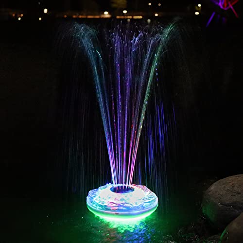 LanBlu Schwimmender Springbrunnen mit Unterwasser Lichtshow, Aufladbar Batteriebetriebener Pool Wasserfontäne mit Farbwechsellicht, 6 Lichtmodi, Fontäne für Pool, Teich, Whirlpool, Badewanne