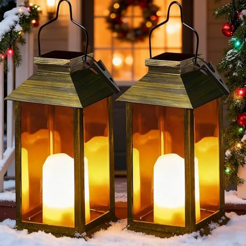 Joycome Solarlaterne für außen 2 Stück Solar lampen für Draußen Hängend mit Flammeneffekte Kerze, Solarleuchten Wetterfest Gartenlaterne, Tischlampe Outdoor für Terrasse Balkon Hof Rasen Gartendeko