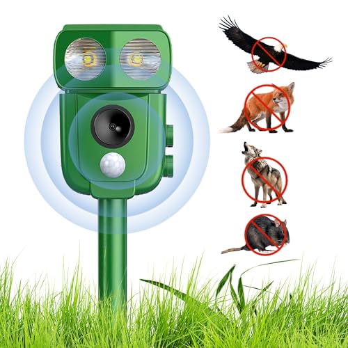 Katzen-Abwehrmittel, Ultraschall, Solarenergie, IP66 wasserdicht, mit verstellbarer Frequenz zum Vertreiben von Tieren, 5 einstellbare Modi, Ultraschall-Tiervertreiber