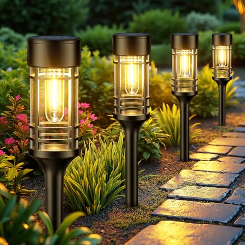 BUCASA Solarlampen für Außen Garten, 6 Stück Solarleuchten für Außen, IP65 Wasserdicht Solarleuchten Garten Helle Warmweiß Licht Solar Gartenleuchten Deko für Balkon, Rasen, Terrasse, Hof