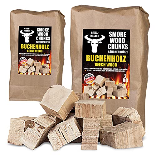 Räucherklötze Smoker Grill Chunks für BBQ Buche Eiche Räuchern 2-4 kg XXXL Räucherofen Wood Grillen Smoken Zubehör Raeuchern Feuerschale Chips Grillmaster, Menge:4 kg Buche