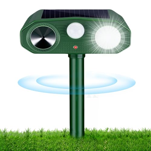 Katzenschreck Ultraschall Abwehr, Solar Tiervertreiber IP54 Wasserdicht Katzenabwehr mit Bewegungssensor und Blinklicht, 3 Modi Marderschreck Hundeschreck Tierschreck für Katzen, Hunde, Wildtiere