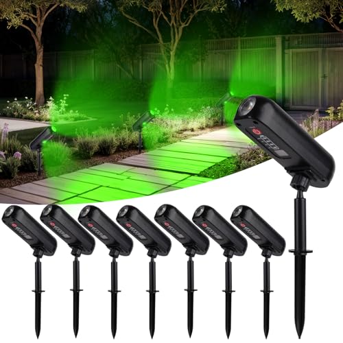 T-SUN 8 Stück Solarlampen für Außen Strahler, Grün Solarleuchten für Außen mit IP65 Wasserdicht, 2 Beleuchtungsmodi Solar Gartenleuchten für Hof Garten Bäume Haustür Garage Weg