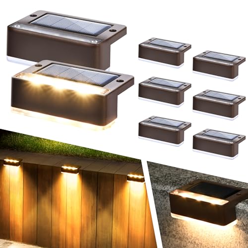 Solpex Solarlampen für außen, 8 Stück, warmweiß Treppenlicht, wasserdicht Solarleuchten, LED-Beleuchtung für Außentreppe, Stufen, Zaun, Garten, Hof, Terrasse, Dachrinne, Weg, Dekoration (Braun)