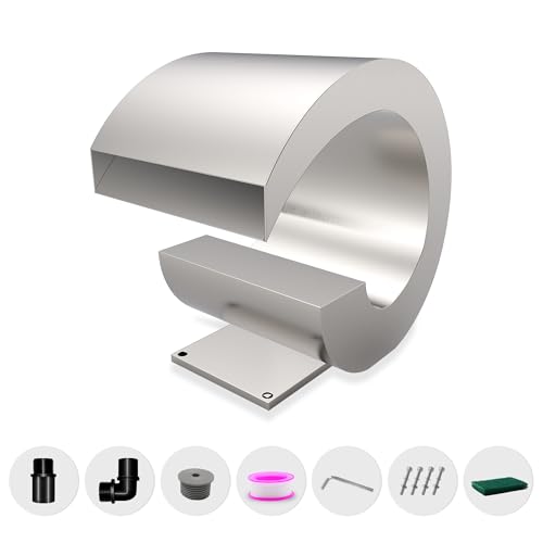 LONGRUNNEW Wasserfall Überlauf Edelstahl Pool Brunnen gebogen mit Zubehör, Teich Wasserfälle J-förmigen Outdoor-Wasser Überlauf Brunnen Kit für Garten Terrasse Schwimmbad Dekoration-34,5cm Höhe