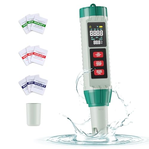 PH Messgerät Wasser Digital Tester: 5 in 1 PH EC TDS Salzgehalt Temperatur Hochpräziser Digital Pool tester -Automatischer Temperatur Kompensations Wert Messgerät mit LCD-Display für Trinkwasser
