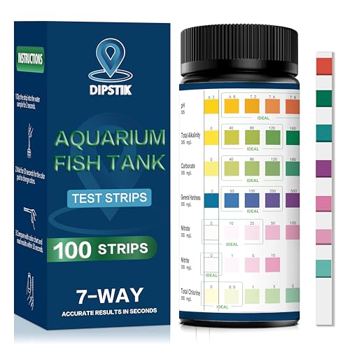7 in1 Aquarium Teststreifen,100 Stück, Aquarium-Test-Set für Fischteich,Süßwasser,Gesamtalkalität,Gesamthärte, Karbonat,Nitrat, Nitrit, Cl2, pH