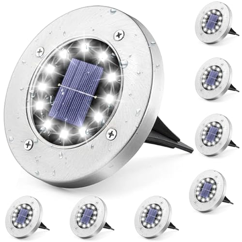 WoskjXas Solar Bodenleuchten Aussen Garten, 8 Stück 12LEDs Solar Außenleuchte, Solarlampe IP65 Wasserdicht Solarbetriebene Wegeleuchten Perfekt für Garten Hof Rasen Park Terrasse