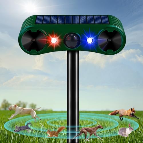 Katzenschreck Ultraschall Abwehr, Tiervertreiber 2 Modi Solar Katzenvertreiber mit Bewegungsmelder und Blinklicht, IP55 Wasserdicht Marderschreck Tierschreck für Katzen, Hunde, Wildtiere