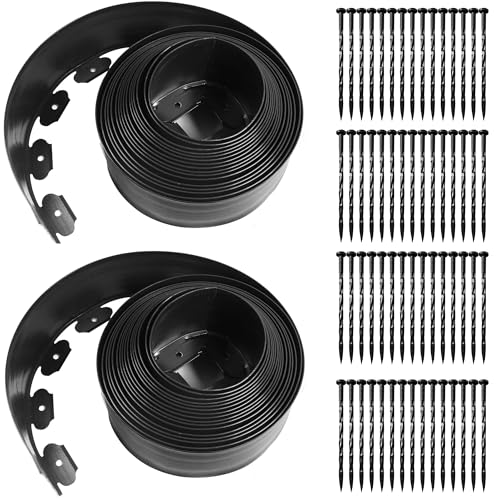 Flexible Rasenkante Kunststoff, Länge 20m Höhe 10cm, Landschaftseinfassung mit 60 Erdanker, Beeteinfassung, Beetumrandung Rolle für Rasen, Blumengarten, Hof, Schwarz (Länge 20m - Höhe 10cm)