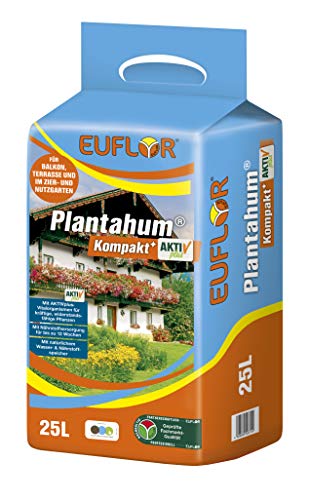 Euflor Plantahum Kompakt AKTIVplus 25 L Beutel Premium Pflanzerde für Balkon&Garten-gesundes Pflanzwachstum- 12 Wochen Grunddünger-verbessert die Bodenverhältnisse