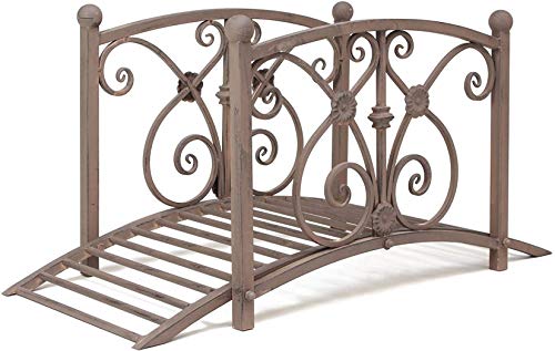 Dekoleidenschaft Deko-Brücke Bachlauf aus Metall in Rost-Optik, mit Geländer, Zierbrücke, Gartendeko für Draußen, Teichbrücke, Gartenbrücke