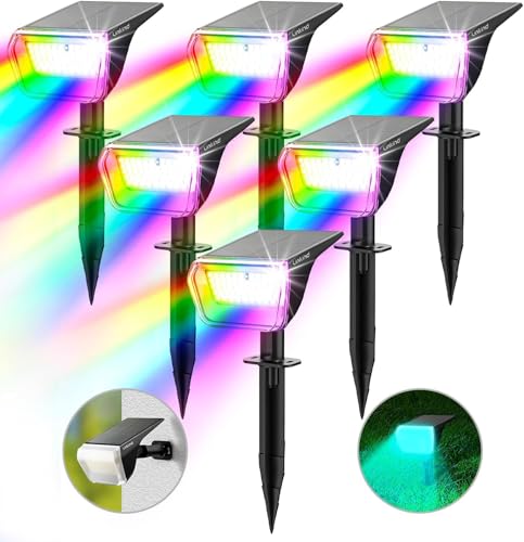 Linkind Bunt Solarlampen für Außen, RGB & Weiß Solar Strahler Garten mit 10 Modi, Solar Außenleuchte 2 in 1 Montage, IP67 Außen Gartenstrahler für Party, Bäume, Vorgarten, Hof, 6 Stück