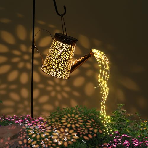 Solar Gießkanne mit Lichterkette Gartendeko, GuKKK LED Außen Solarlampen, IP65 Wasserdicht Gießkannenlicht Lichter mit Schäferhaken, Shower Garten Leuchten, für Garten Hofweg Balkon Terrasse (Blume)