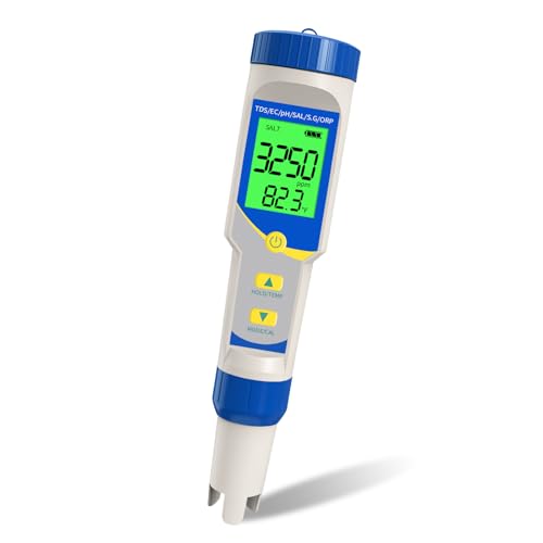 YIYEGO Salzgehalt pH Pool Messgerät, 7 in 1 Salzgehalt Pool Messen für Salzwass Pool, 2025 pH EC Messgerät Wassertester TDS ORP Messgerät für Salzwasser Pool, Aquarium, Whirlpool