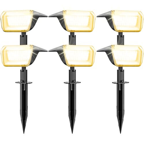 Linkind 60-Led Solarlampen für außen 800Lm, Ultra-lange Leuchtdauer, Warmweiß Solar Gartenbeleuchtung mit intelligentem Entladealgorithmus, IP67 Solar Spots für Einfahrt, Vorgarten, 6 Stück