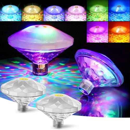 2 Stück Pool Lichter Unterwasser, Poolbeleuchtung Akku, Wannenbeleuchtung Lampe Mehrfarbig 8 Modi Rgb, Unterwasserbeleuchtung Pool, Lichter Schwimmend für Whirlpools, Garten, Disco, Teich