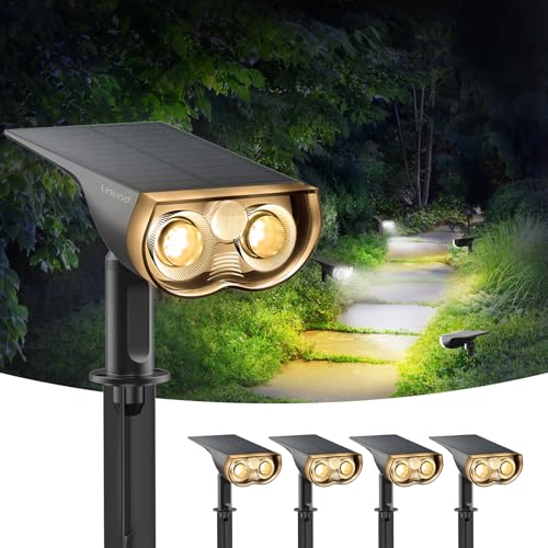 Linkind 1000Lm 2-Farbe Solarleuchten mit Bewegungsmelder, 24-LED Solar Gartenleuchte mit 3 Modi, 2-in-1 Montage, IP67 LED Garten Solar Strahler Aussen StarRay, Warm & Weiß 4 Stück
