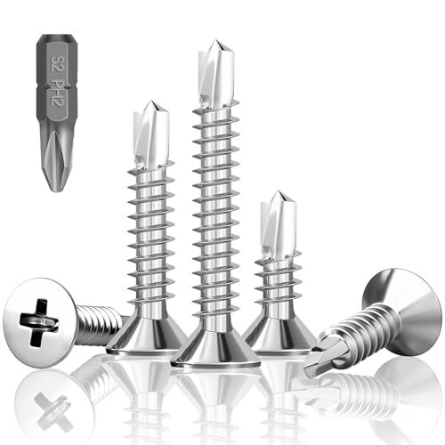 HXJDAM 120 Stück Bohrschrauben Selbstbohrende, M4.8 x 38 mm Blechschrauben Selbstschneidend, 410 Edelstah Selbstschneidende Schrauben, Senkkopf Kreuzschlitzschrauben Metallschrauben mit Bohrer