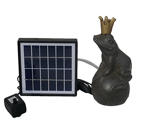 Wasserspeier Froschkönig auf Kugel mit Solarpumpe 19cm für Miniteich als Teichdeko - Gartendeko