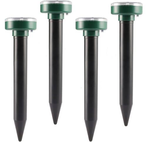 Ultraschall Maulwurfvertreiber für Mäuse, 4 Stück Maulwurf Vertreiber Wühlmausschreck Solar Maulwurfabwehr, Wühlmausvertreiber Tierabwehr für Fuchs, Katzen, Hunde, Eichhörnchen