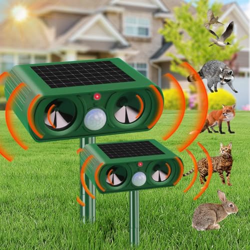 2er-Pack Solar-Betriebener Katzenschreck für Garten, Ultraschall-Katzenschreck für den Außenbereich, kann Katzen, Vögel, Füchse, Waschbären, Kaninchen und Nagetiere wirksam abwehren.