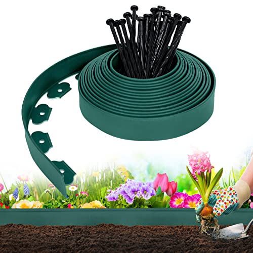 UISEBRT Rasenkante Kunstoff 10m - Flexible Lawn Edging mit 30 Erdanker Plastic Beeteinfassung Gartenzaun Beetumrandung Rasenbegrenzung Lawn Border Garten Dekorativ, Grün