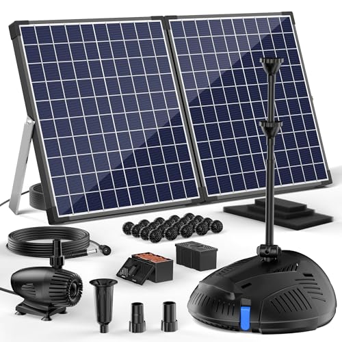 Biling Solar Teichpumpe mit Filter 50W 2100 l/h Solar Teichfilter Komplettset mit Pump für Teiche und Wasserfall bis 4000l - Solar Springbrunnen für Außen Garten Pool Solar Wasserspiel