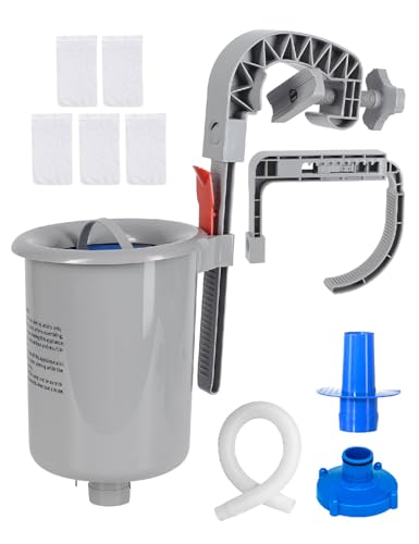 MUWOOB Aufstellbarer Pool-Skimmer – Wandhalterung & schwimmender Pool-Oberflächenskimmer für Blätter/Schmutz, passend für aufblasbare/Metallrahmen-Pools mit verstellbarer Höhenhalterung, Korb und