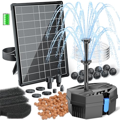 Biling 8W Solar Teichfilter mit Pump, 405 l/h Teichfilter Solarpumpe mit Akku 1,5 m Schlauch, 10 Düsen DIY Garten Teiche Wasserspiel, Solar Springbrunnen für Außen Sauberes Wasser hält Fische gesund