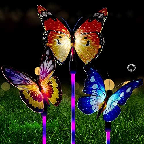 ZVO Beleuchtung Solarleuchte Garten, 3 Stück Solar Schmetterling für Außen Garten Lampen mit Farbwechsel Optik LED Wetterfest Lichter Gartenleuchte Dekoration für Aussen Weihnachten Weg Terrasse