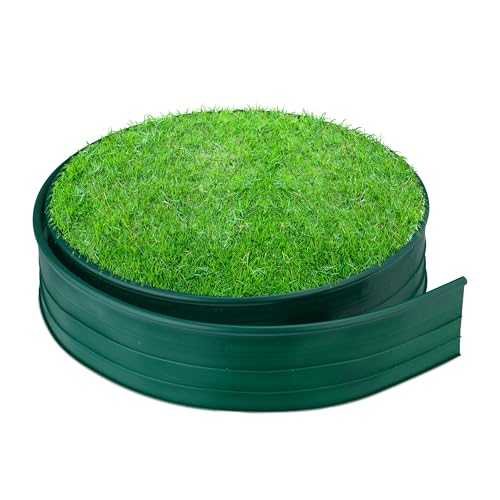 Relaxdays Rasenkante aus Kunststoff, 12 m, Flexibles Rasenband, Beetbegrenzung, 10 cm hoch, Wegbegrenzung, dunkelgrün