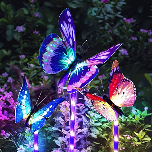 XRR Solarlampen für Außen Garten Deko 3 Stück Schmetterling Solarleuchten mit farbwechselnden Glasfaser LED Schmetterling Solar Lichter - Gartendeko für draußen, Gärten, Wege, Hof, Weihnachtsdeko