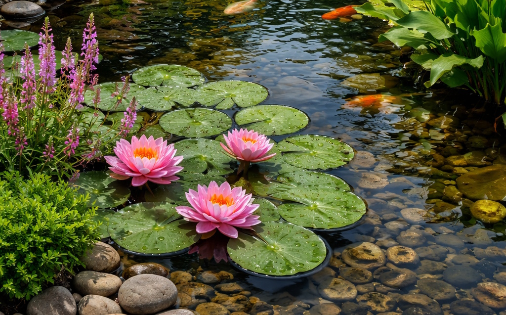 Das Foto zeigt Seerosen im Teich