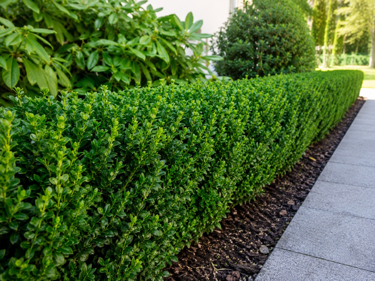 Das Foto zeigt eine Hecke aus Stechplamenpflanzen